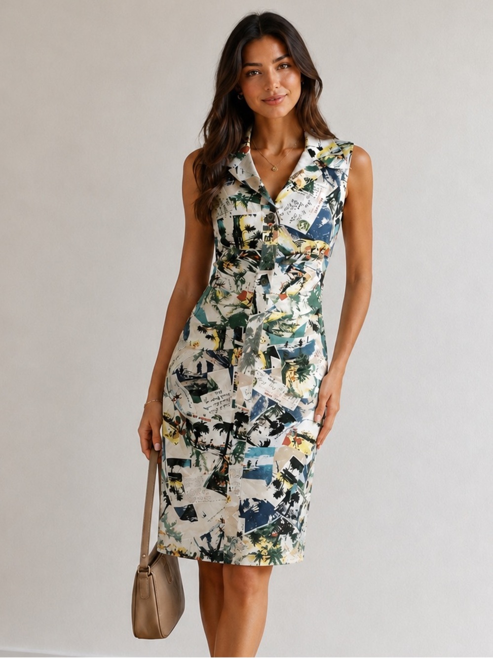 Joseph Ribkoff Postcard Printed fitted Midi Dress size 6